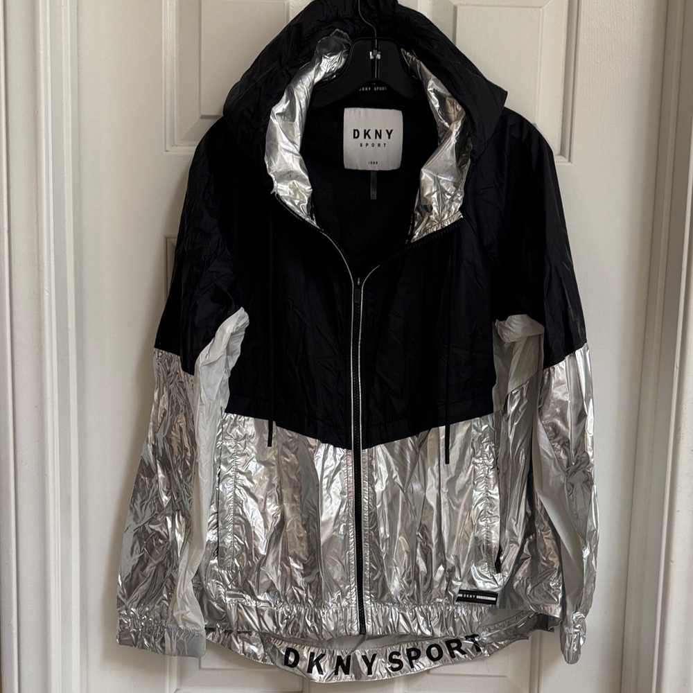 DKNY Black and Silver Hooded Jacket